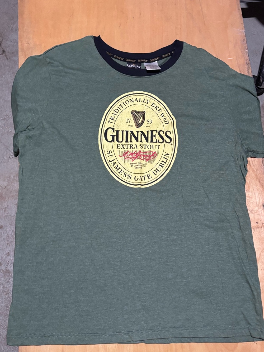 Guinness Olive Green Short Sleeve Tee with Logo Patch
